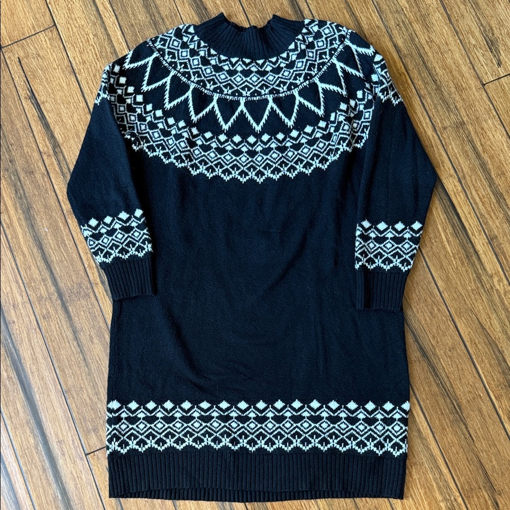 LOFT XL Black and White Patterned Sweater Dress